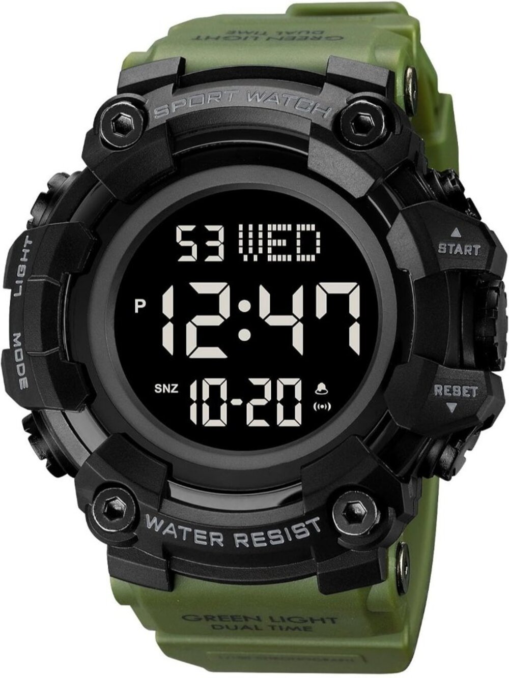 Men Army Green Analog Quartz Rubber Band Waterproof Electronic LED Digital Watch